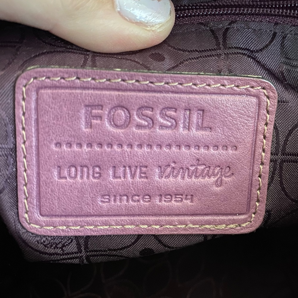 Fossil Vintage Purple Leather Shoulder Bag Handbag Women Purse - Picture 14 of 16